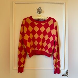 Zara diamond harlequin soft cropped sweater top large